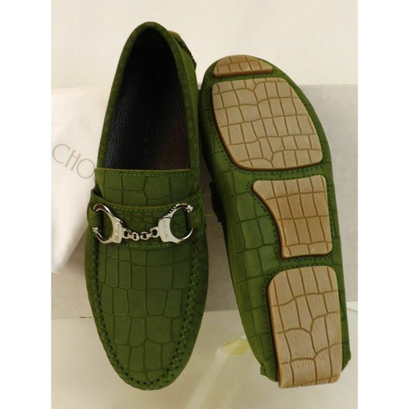 JIMMY CHOO BROGAN LIGHT OLIVE CROC PRINT SUEDE HANDCUFF DRIVING LOAFERS 39 6 main image 9